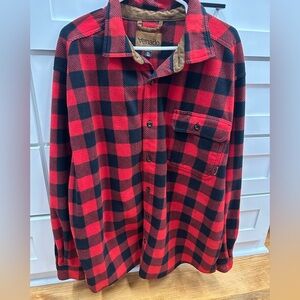 Men's Red and Black Plaid Fleece Shirt Jacket XXL